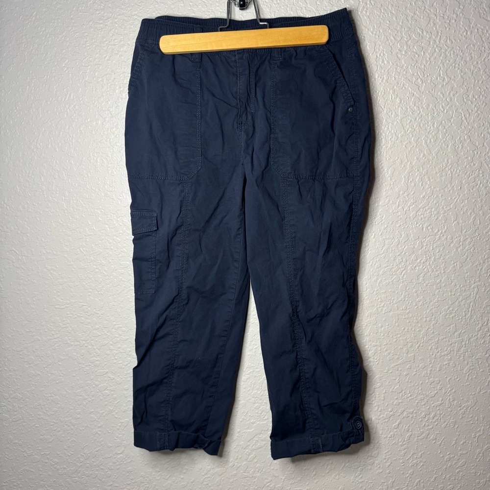 Chicos Poplin Pants Size 0 [US 4] Cargo Navy Blue Convertible Crop Straight